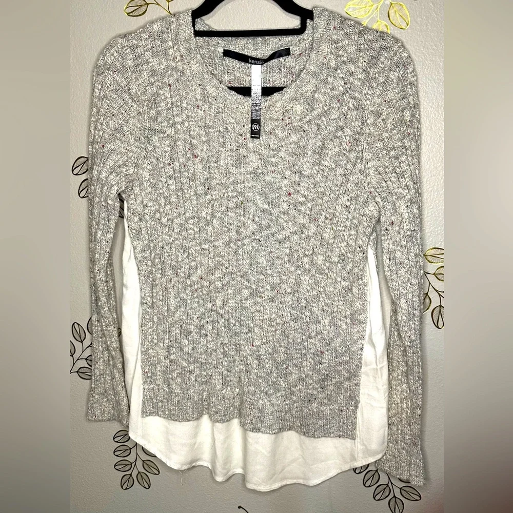 NWOT KENSIE marled gray and white ribbed sweater off white bottom medium